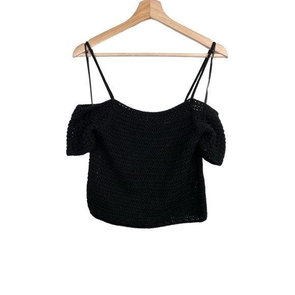 Vince Black Crochet Short Sleeves Open Shoulder Womens Top Size Small Organic - Picture 11 of 12